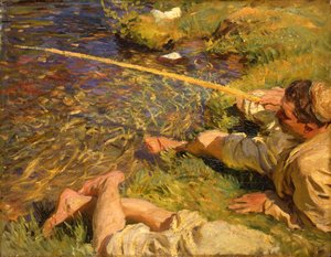 Val d"Aosta: Ein Mann beim Angeln, ca. 1907