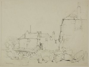 Häuser und Steinmauer, Newlyn von John Skinner Prout