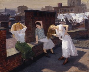 Sonntag, Frauen trocknen ihr Haar