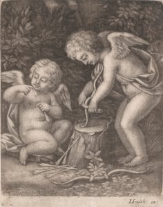 Cupidos probieren einen Bogen aus
