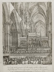 Konzert zum Gedenken an den 25. Todestag von Georg Friedrich Händel (1685-1759) - Ansicht der Galerie, die für den Empfang ihrer Majestäten der königlichen Familie vorbereitet wurde