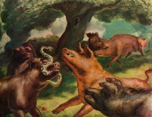 Schweine töten eine Klapperschlange, 1930
