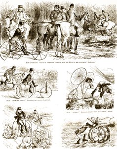 Eine Karikatur eines Mannes, der auf einem Dreirad jagt. Illustriert von John Tenniel (1820-1914), einem englischen Illustrator, Grafik-Humoristen und politischen Karikaturisten