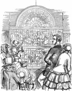 Albert, Prinzgemahl von Königin Victoria, zeigt den Kristallpalast und die Große Ausstellung im Hyde Park, London. John Tenniel Karikatur aus Punch London, 1851. Holzstich