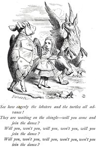Alice, Mock Turtle und der Greif aus Alice im Wunderland von John Tenniel