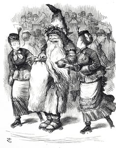 Karikatur, die den Weihnachtsmann auf Rollschuhen zeigt von John Tenniel
