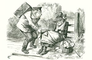 Deutschland stiehlt Großbritanniens Position als Weltmarktführer im Handel und in der Herstellung. Karikatur von John Tenniel aus Punch, 5. September 1896 von John Tenniel