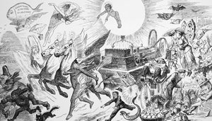 Mr. Punchs Traum von Elektrizität, die alles vor sich her fegt von John Tenniel