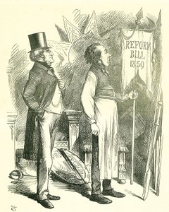 Politische Ökonomie: Reform des Parlaments - Erweiterung des Wahlrechts. Disraeli (Kanzler) und Derby (Premierminister) entstauben das Reformgesetz. 1867 brachte Disraeli ein neues Gesetz ein. John Tenniel Karikatur aus Punch, London von John Tenniel
