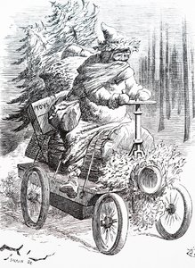 Weihnachtsmann rast durch den Schnee. Von John Tenniel (1820-1914), ein englischer Illustrator, Grafikhumorist und politischer Karikaturist