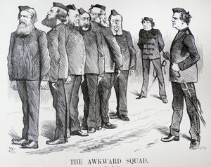 DIE UNBEHOLFENE TRUPPE. John Tenniel Karikatur. Die Schwierigkeiten, die Disraeli mit unterschiedlichen Meinungen in seinem Kabinett zur Politik im Russisch-Türkischen Krieg hatte von John Tenniel