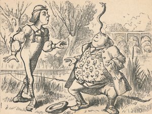 Der Junge und sein Vater, der einen Fisch auf der Nase balanciert von John Tenniel