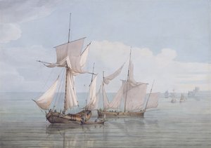 Eine Hoy und eine Lugger mit anderen Schiffen auf ruhiger See