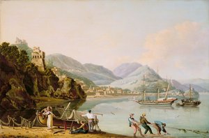 Ein italienischer Hafen mit einem genuesischen Chebec vor Anker von John Thomas Serres