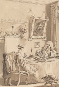 Hogarth trinkt das erste Glas Wein mit seiner Frau - Ihre Hunde halten respektvollen Abstand von John Thomas Smith