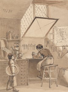 Hogarth graviert das Schild seines Meisters, das Zeichen des Engels von John Thomas Smith