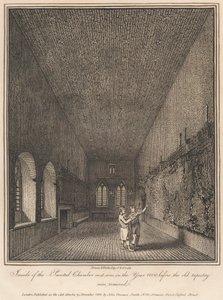 Innenansicht der Painted Chamber, wie sie im Jahr 1800 war, bevor der alte Wandteppich entfernt wurde von John Thomas Smith