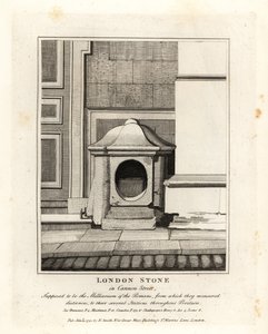 London Stone in der Cannon Street, angeblich der Meilenstein oder Milliarium der Römer von John Thomas Smith