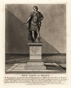 Statue von König James II. von England im Kostüm eines römischen Kaisers, Jacobus Seundus, entworfen von Grinling Gibbons, in den Privy Gardens