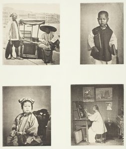 Ein Hong-Kong-Sänftenträger, ein chinesischer Schuljunge, ein chinesisches Mädchen, ein Hong-Kong-Künstler, ca. 1868 von John Thomson