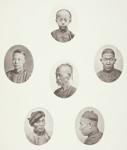 Kantonesischer Junge; Kantonesischer Kaufmann; Mongolischer Männerkopf; Ein ehrwürdiger Kopf; Ein Arbeiter; Mongolischer Männerkopf von John Thomson