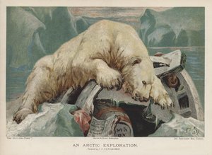 Eine Arktis-Expedition: ein Eisbär untersucht Gegenstände einer Arktis-Expedition von John Trivett Nettleship