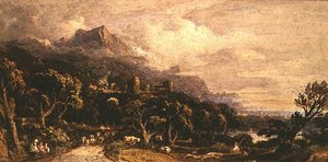 Landschaft mit Schloss und Berg
