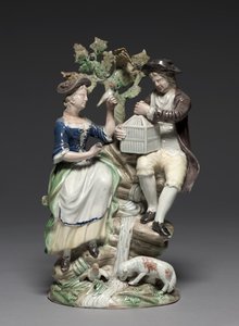 Gruppe mit Vogelkäfig, hergestellt von der Staffordshire Fabrik, ca. 1770