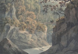 Alpenbrücke und Waldlandschaft in der Nähe von Pistil y Maw von John Warwick Smith