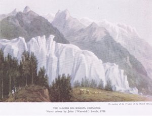 Der Glacier Des Bossons, Chamonix, aus British Adventure, veröffentlicht von Collins, 1947 von John Warwick Smith