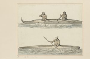 30: Kanus von Oonalashka, aus einer Serie von Aquarellen, die Captain Cooks letzte Reise illustrieren, ca. 1773-84