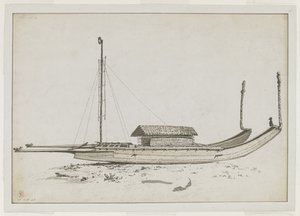 Ein doppeltes Reisekanu von Otaheite [Tahiti], mit aufwendigen Schnitzereien