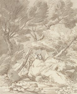 Figuren an einem felsigen Flussufer in Canonteign, Devon von John White Abbott