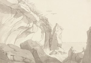 Der Warren in der Nähe von Exmouth, Devon: Figuren auf Felsen am Meeresrand