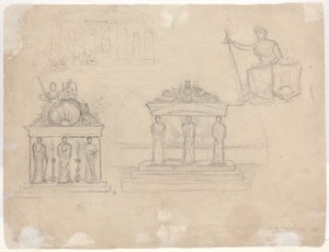 Studien von klassischen Tempelfassaden und sitzender weiblicher Figur [verso] von John William Casilear