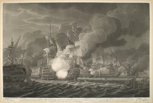 An den EARL von S.T VINCENT die OFFIZIERE & BESATZUNG, unter dem Kommando seiner Lordschaft diese Ansicht der tapferen Aktion, die am 14. Februar 1797 von einem britischen Geschwader von fünfzehn Linienschiffen & Fregatten vor Kap St. Vincent gekämpft wurd