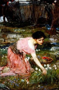 Mädchen pflücken Blumen an einem Bach, ca. 1911 von John William Waterhouse