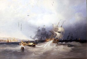 Eine niederländische Brigg auf einem Hafen und andere Schiffe vor einem Ostküstenhafen von John Wilson Carmichael
