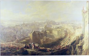 Der Einzug von George IV in Edinburgh vom Carlton Hill, 1822 von John Wilson Ewbank