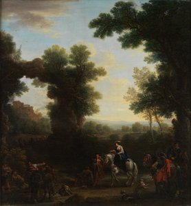 Klassische Landschaft mit römischen Figuren von John Wootton