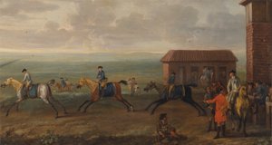 Lord Portmore beobachtet Rennpferde beim Training auf Newmarket Heath von John Wootton