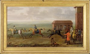 Lord Portmore beobachtet Rennpferde beim Training auf Newmarket Heath, ca. 1735
