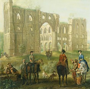 Reiter pausieren bei den Ruinen der Rievaulx Abbey von John Wootton