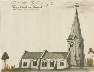Thorpe Constantine Kirche: Aquarellmalerei, undatiert [ca. 1784] von John Wright