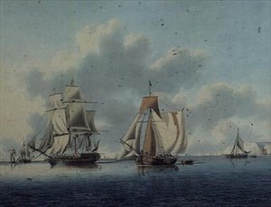 Fregatte und niederländische Fischerboote vor der Isle of Wight