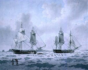 Die Schiffe der Expedition von Lord Mulgrave, eingebettet im Eis in den Polarregionen von John the Younger Cleveley