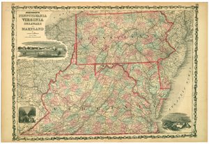 Universität von Virginia, Dismal Swamp und Stadt Baltimore. Platten 29-30. Relief durch Schraffuren dargestellt.