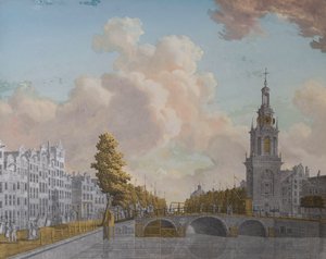 Ansicht des Turms Jan Roodenpoortstoren und des Singelkanals in Amsterdam