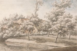 Ein Obstgarten an einem Bach