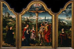 Triptychon: Die Kreuzigung mit Stifter und seiner Frau